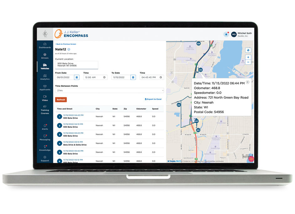 Laptop with map and tracking information