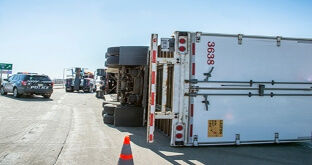 Semi truck tipped over after accident