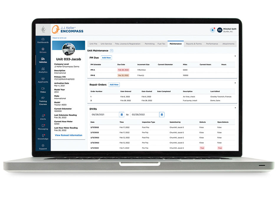 Vehicle records on laptop