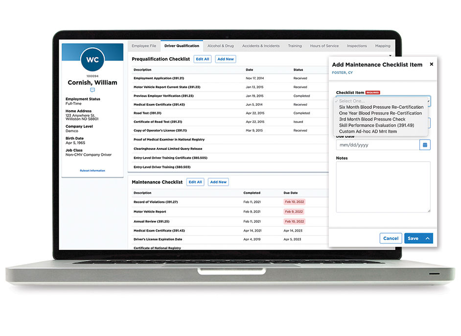 laptop with driver info and popup