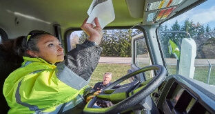 Truck driver at roadside inspection
