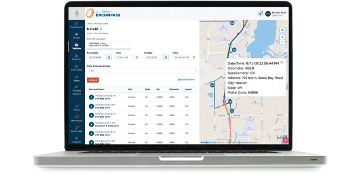 Laptop with tracking information on log and map
