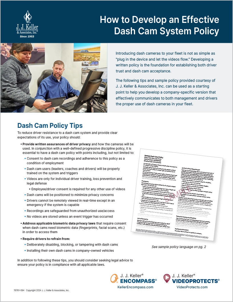 JJKeller Dash Cam Sample Policy