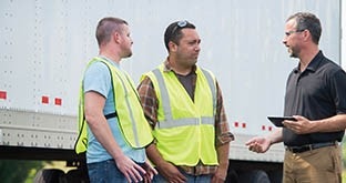 Drivers meeting with fleet manager