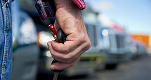 Semi truck driver with keys