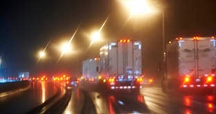 Truck tail lights at night