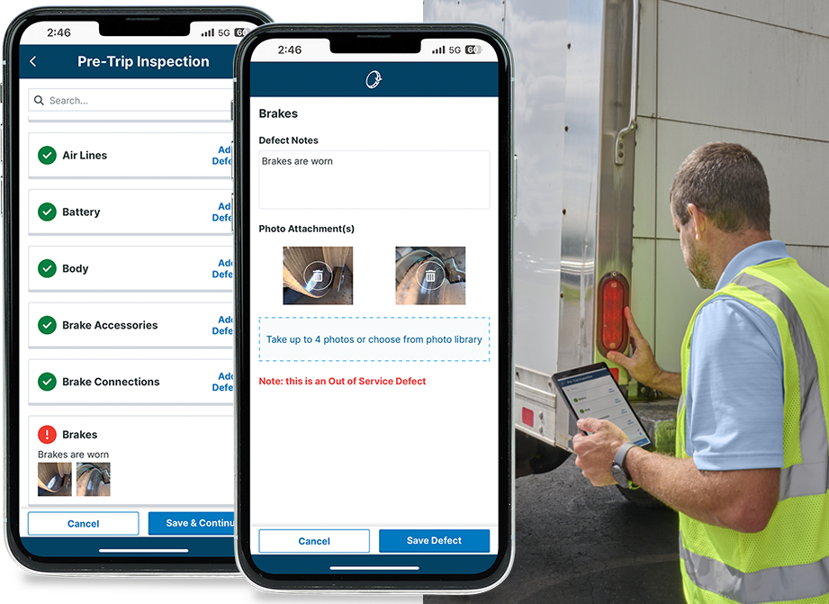 DVIR app inspect box truck taillight