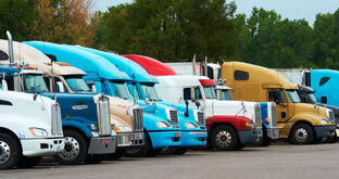 Fleet of semi trucks together