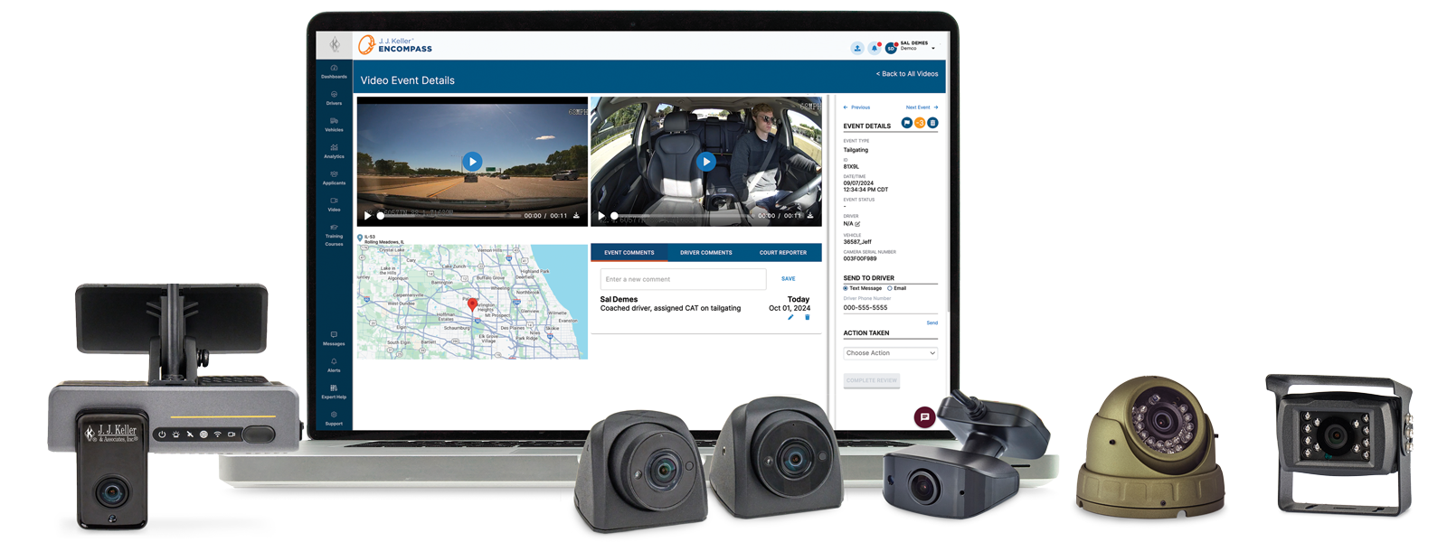 Encompass Dash Cameras and laptop with back office