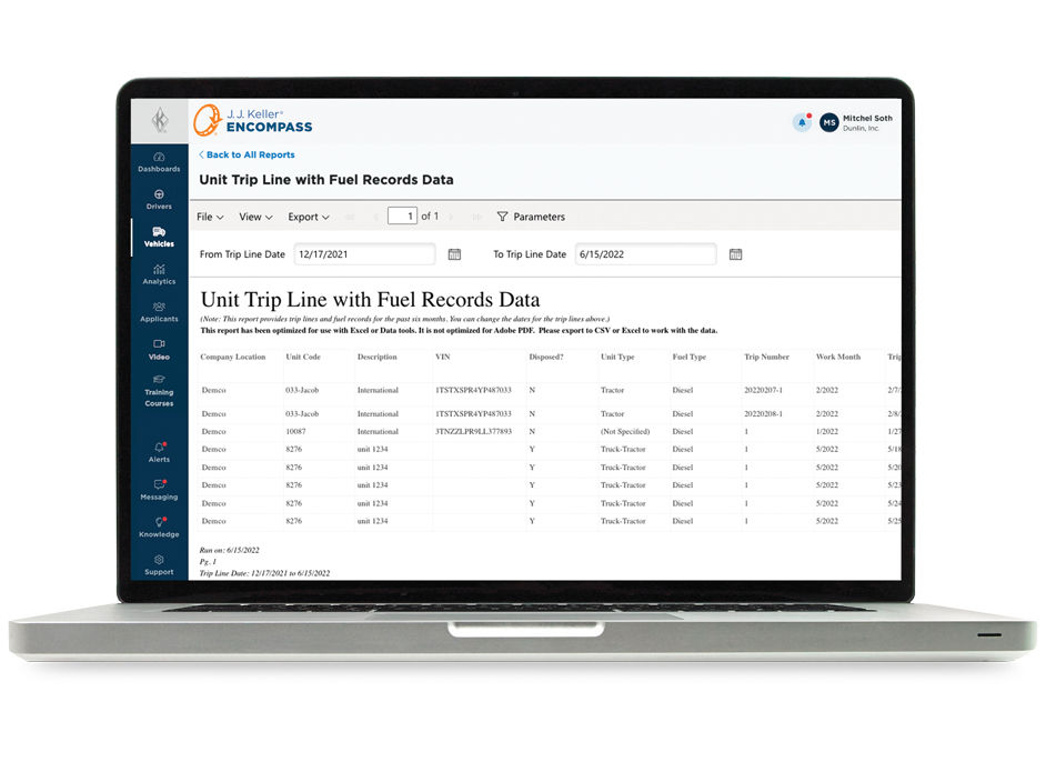 Laptop with Trip information