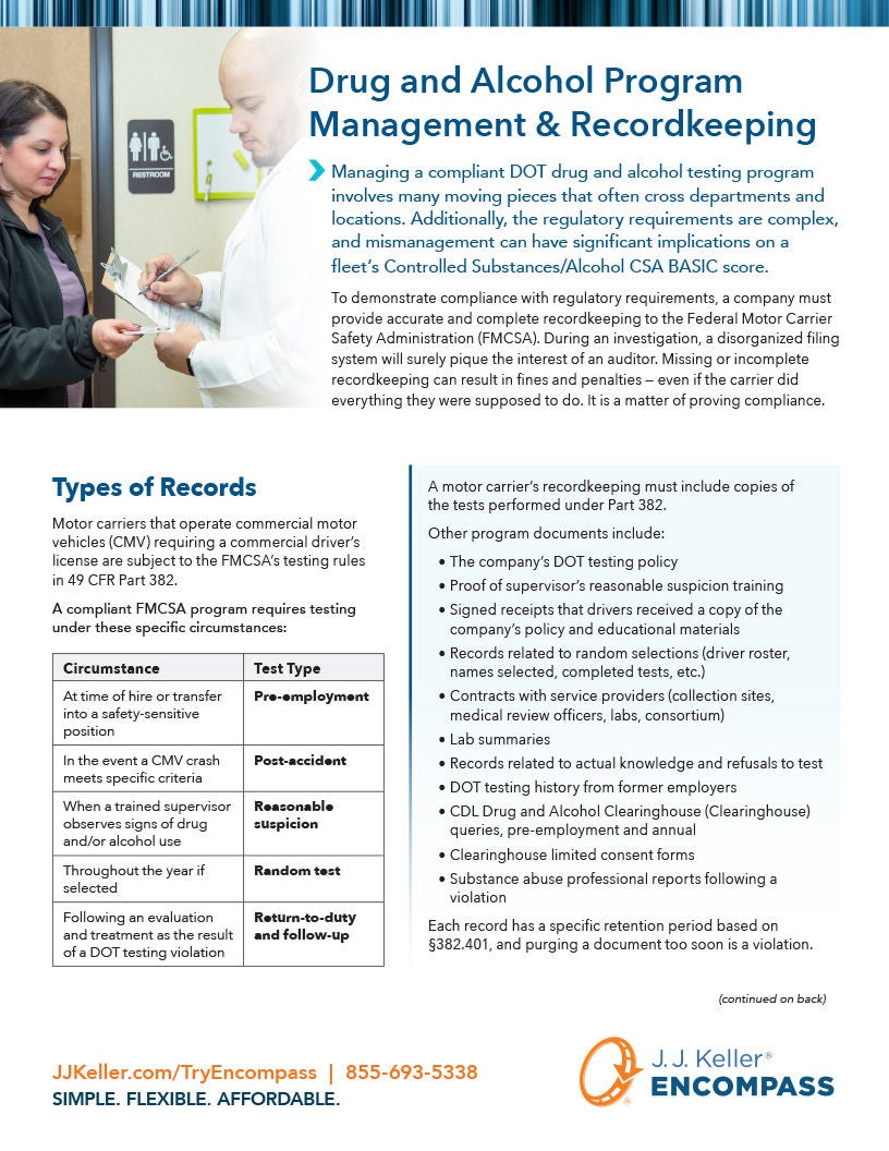 Drug And Alcohol Program Management & Recordkeeping Compliance Brief