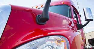 Close up of red semi cab