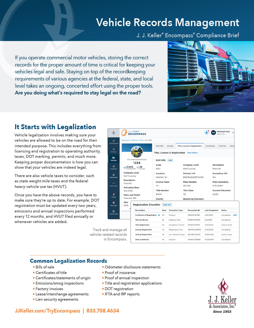 Vehicle legalization compliance brief