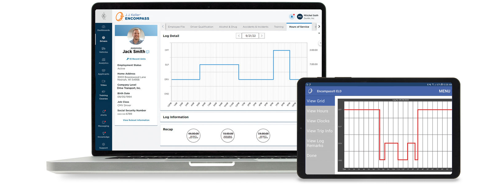Laptop showing HOS and tablet with HOS on screen