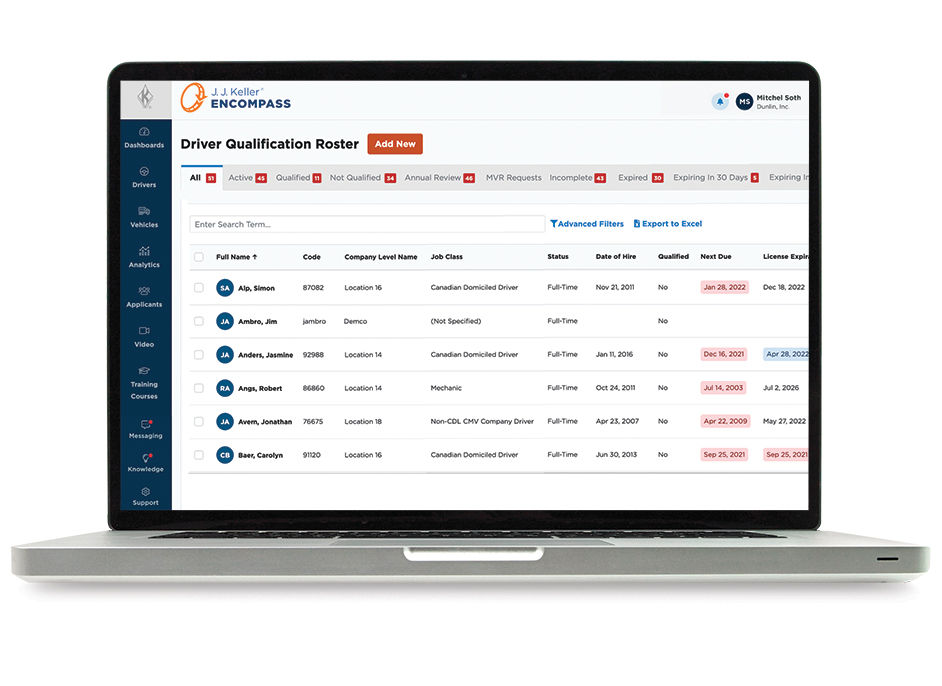 Laptop with driver roster information