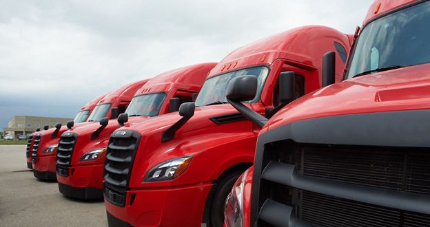Row of parked trucks