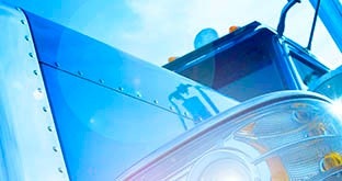 Close up of front of semi