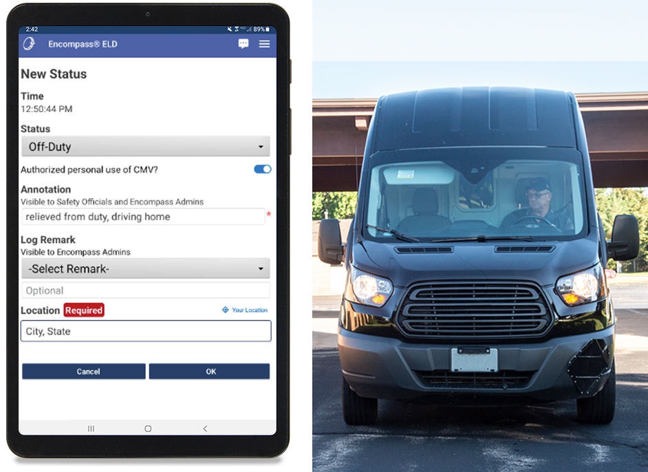 Personal conveyance on tablet and driver image