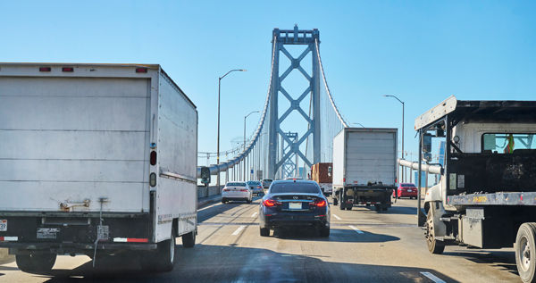 Trucks on bridge