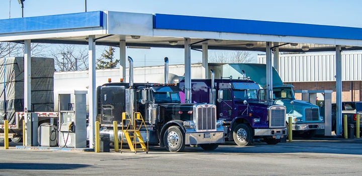Semi trucks at truck stop fueling