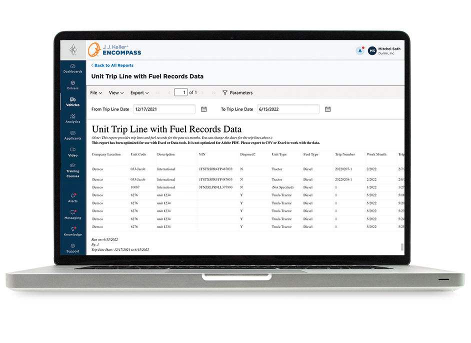 Laptop showing fuel tax reporting screen image