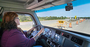 Truck driver using dash cam